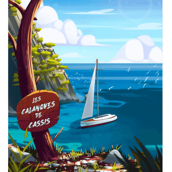 affiche calanques Cassis près de Marseille par Yvan Tesi, illustrateur