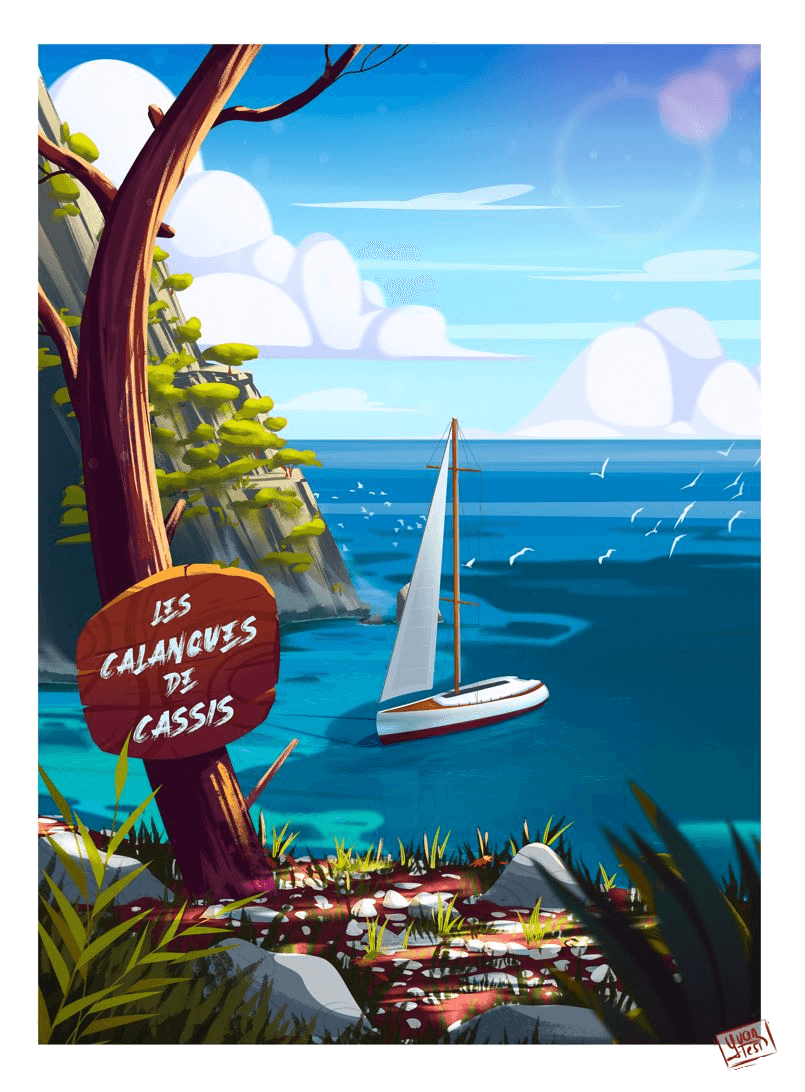 affiche calanques Cassis près de Marseille par Yvan Tesi, illustrateur