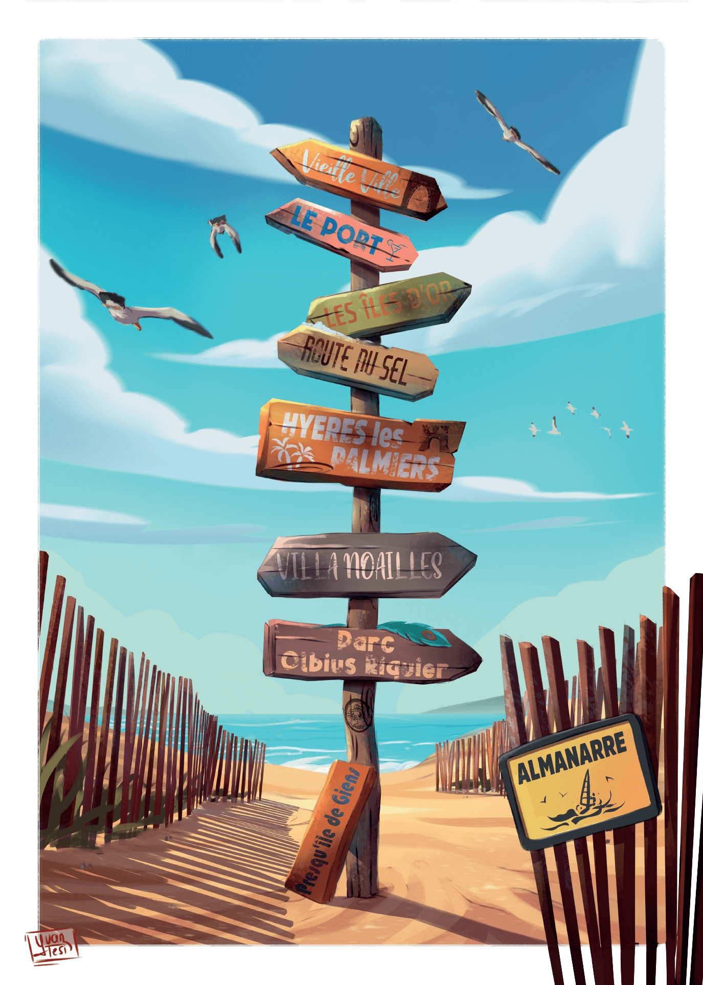 affiche panneaux Hyères dans le Var par Yvan Tesi, illustrateur