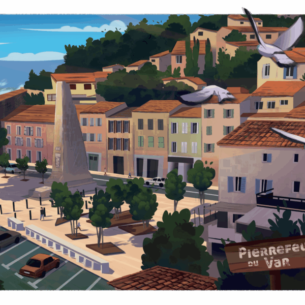 affiche Pierrefeu dans le Var par Yvan Tesi, illustrateur
