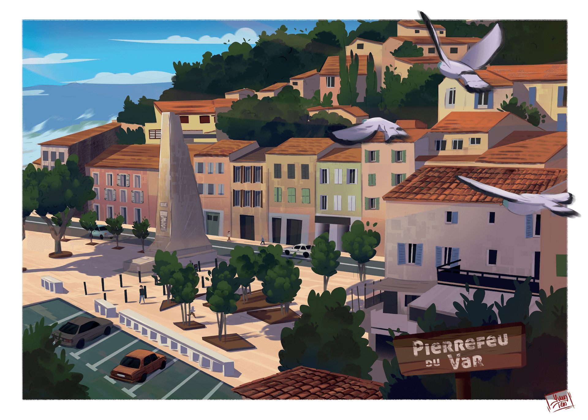 affiche Pierrefeu dans le Var par Yvan Tesi, illustrateur