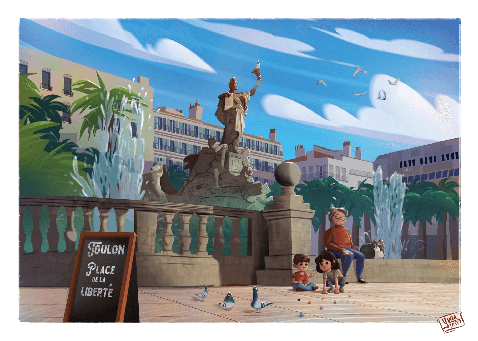 affiche place de la Liberté à Toulon par Yvan Tesi, illustrateur