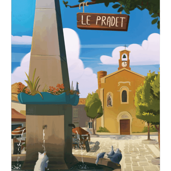 affiche place du Pradet dans le Var par Yvan Tesi, illustrateur