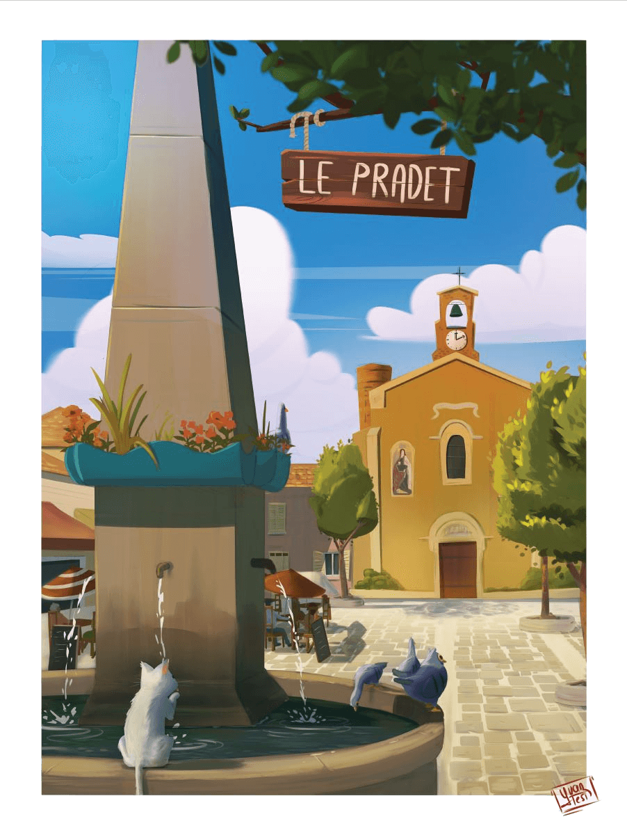 affiche place du Pradet dans le Var par Yvan Tesi, illustrateur