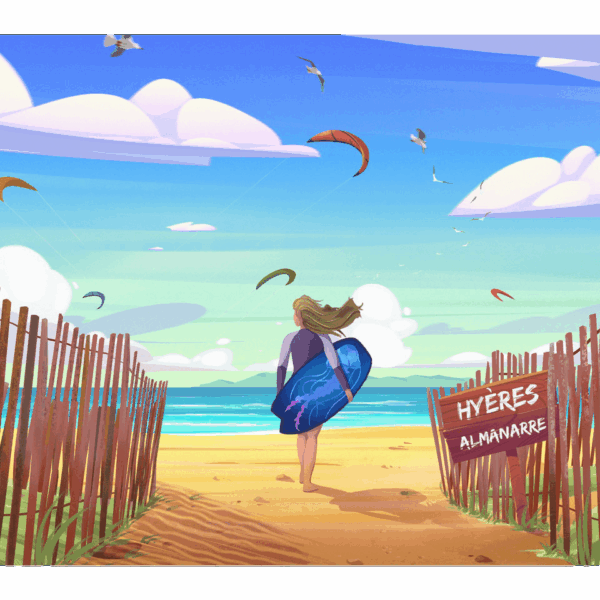 affiche plage Almanarre Hyères dans le Var par Yvan Tesi, illustrateur