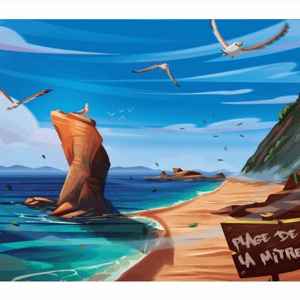 affiche plage de la Mitre à Toulon par Yvan Tesi, illustrateur