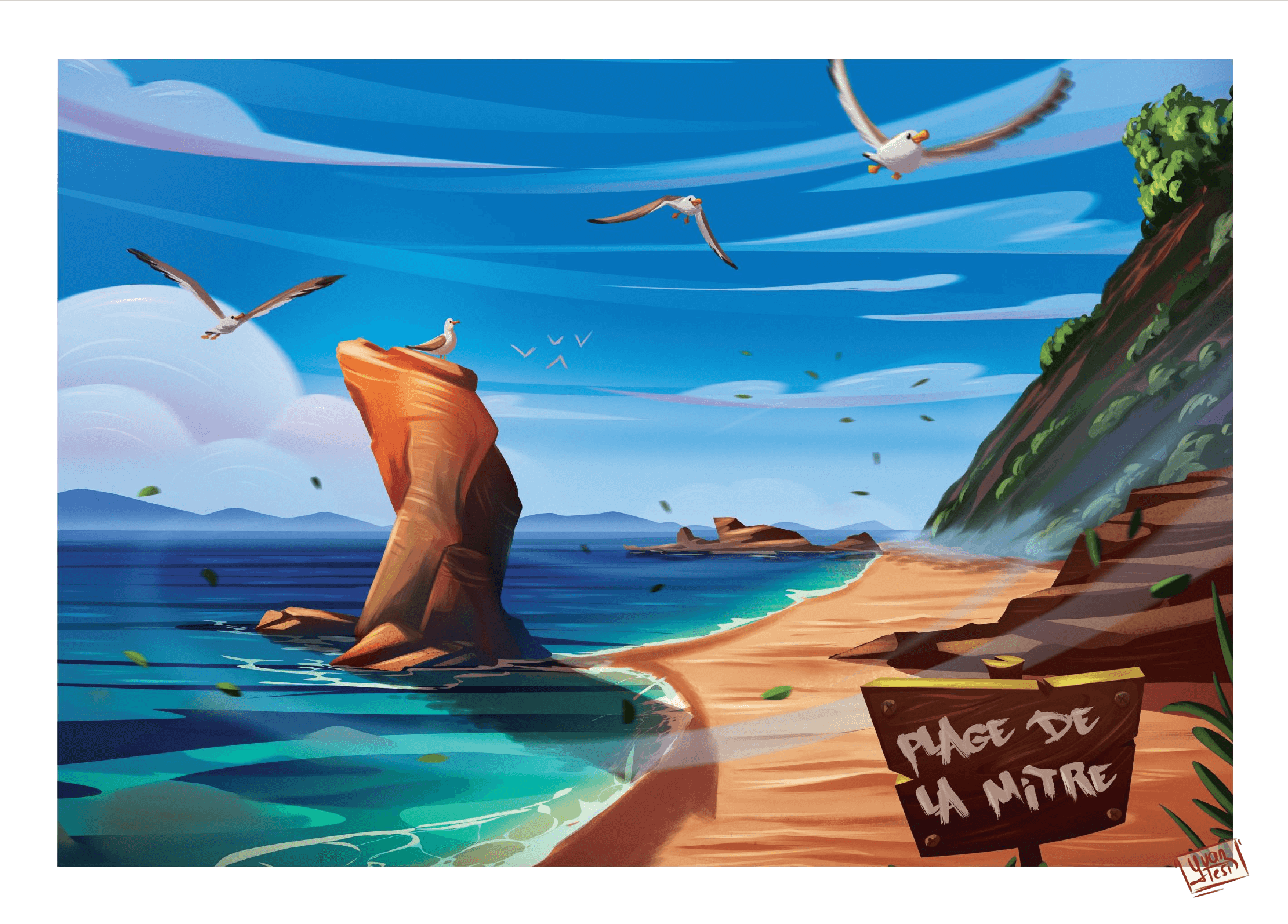 affiche plage de la Mitre à Toulon par Yvan Tesi, illustrateur