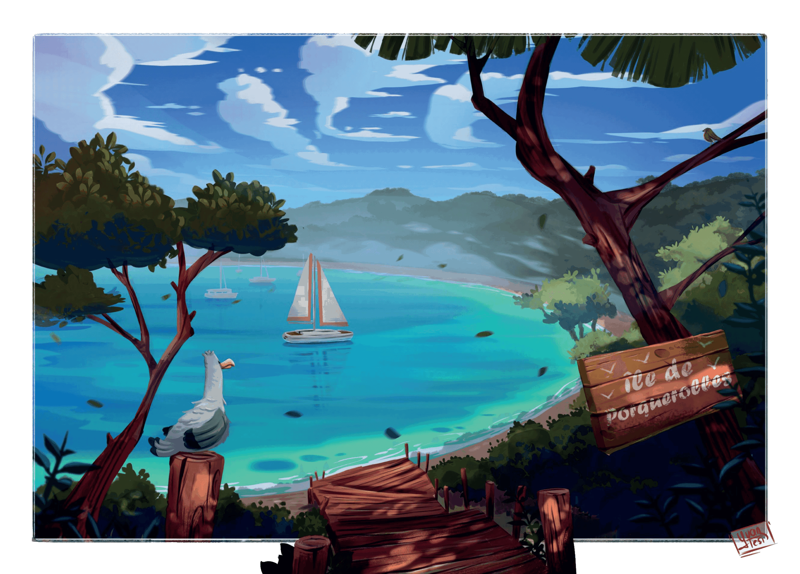 affiche Porquerolles dans le Var par Yvan Tesi, illustrateur