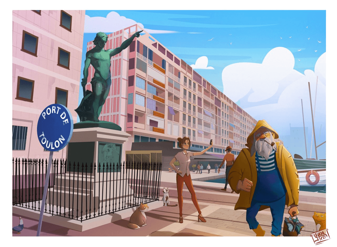 affiche port de Toulon dans le Var par Yvan Tesi, illustrateur