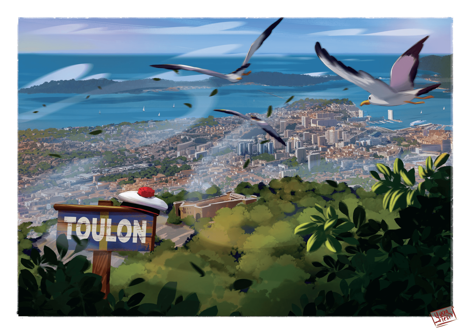 affiche rade de Toulon par Yvan Tesi, illustrateur