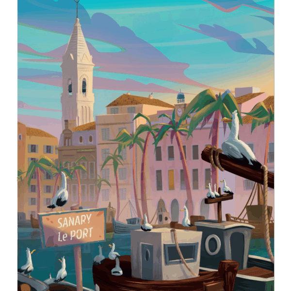 affiche Sanary-sur-mer dans le Var par Yvan Tesi, illustrateur