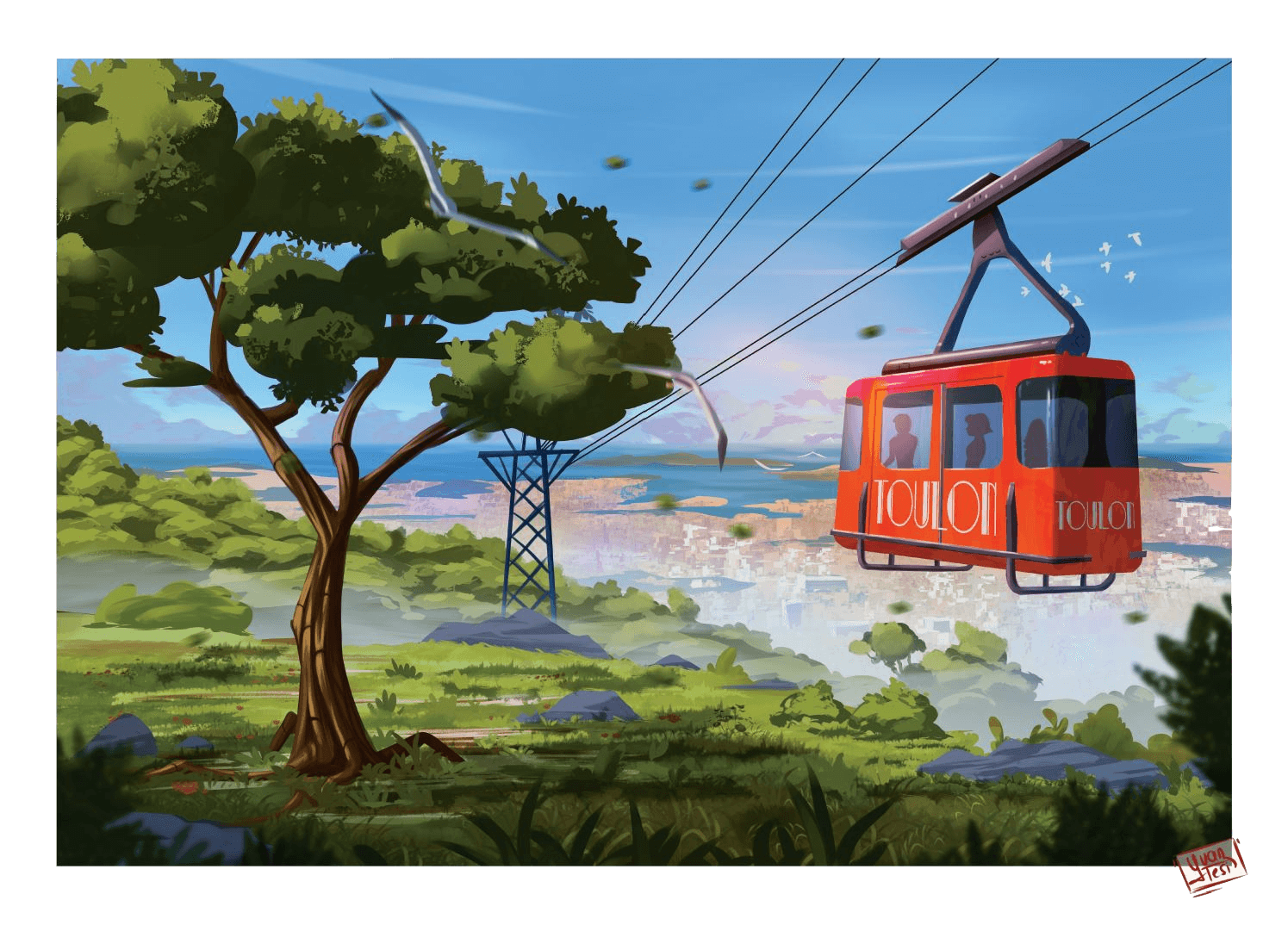 affiche téléphérique de Toulon dans le Var par Yvan Tesi, illustrateur