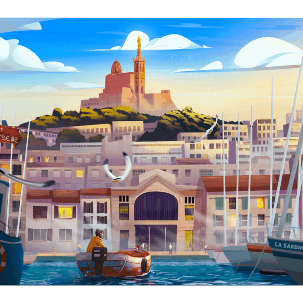 affiche Vieux-port de Marseille par Yvan Tesi, illustrateur