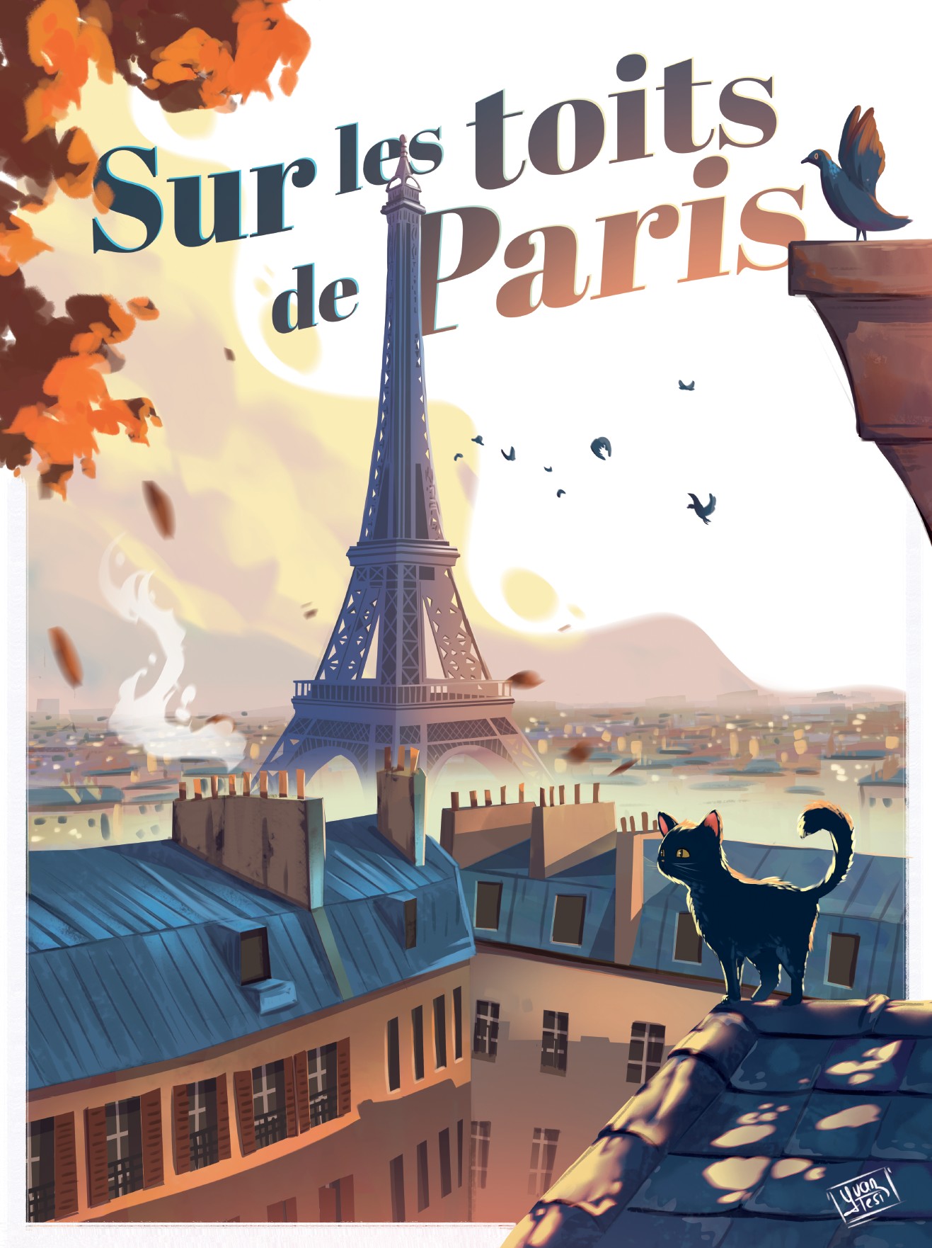 affiche parisienne toits haussmanniens par Yvan Tesi, illustrateur