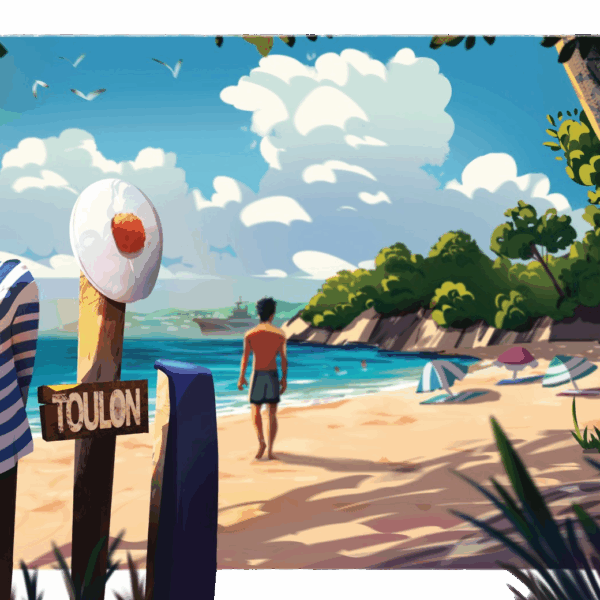 affiche plage de Toulon dans le Var par Yvan Tesi, illustrateur