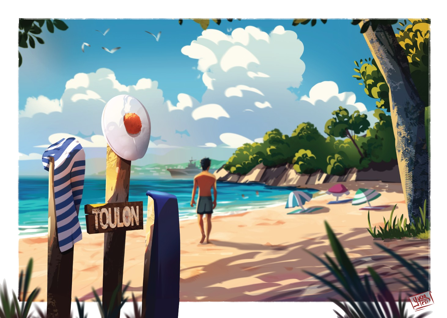 affiche plage de Toulon dans le Var par Yvan Tesi, illustrateur